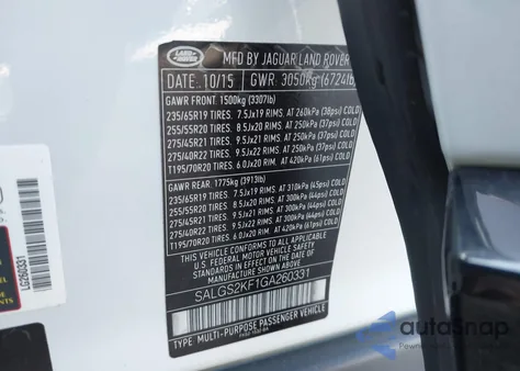 2016 Land Rover Range Rover 3.0L V6 Turbocharged Diesel Hse Td6 z USA, uszkodzony, nr VIN SALGS2KF1GA260331